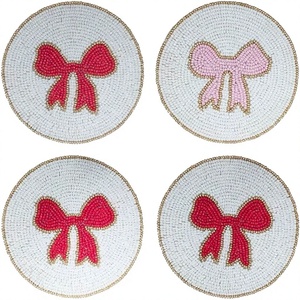 Posavasos Redondos Hechos a Mano con Rayas Rosas y Rojas, Lindos y Decorativos, Aislantes del Calor, para Uso Doméstico, Venta al por Mayor - Product Image 1