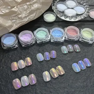 1 Box Pearl Neon Shimmer Mirror Mermaid Dipping White Purple Nail Chrome Pigment Dust Polish Decorate Crystal Powder