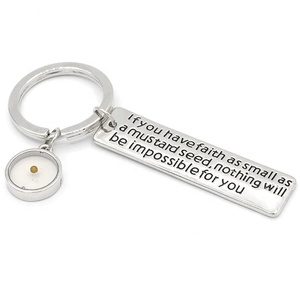Porte-clés carré en acier inoxydable, pièce de monnaie, graine de moutarde de foi, porte-clé, porte-clé de magasin - Product Image 4