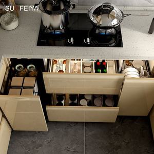 Sofeyia Armoire de rangement de cuisine modulaire minimaliste Résistant à l'eau Jaune trempé Verre teinté Bois Philippines Robinet d'évier - Product Image 6