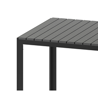 Table de salle à manger carrée noire moderne de qualité commerciale pour l'intérieur et l'extérieur, pour 4 personnes, avec plateau en plastique à lattes, résistante aux UV et imperméable