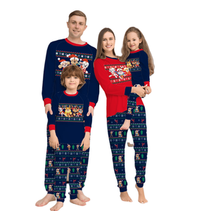 Famille Pyjamas De Noël Tenue De Nuit Assortie Pour Adulte Père Mère Enfants Avec Fermeture À La Taille Élastique Saison D'hiver - Product Image 1