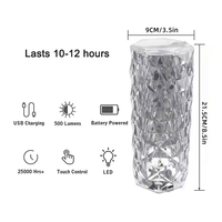 Lampe de table décorative en cristal de style moderne, rose, avec détection avancée, recharge, veilleuse créative, cadeau pour l'ambiance de la chambre