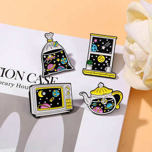เข็มกลัดโลหะเคลือบรูปดาวเข็มกลัดแฟชั่นโลหะรูปการ์ตูนจักรวาลกาน้ำชา - Product Image 4