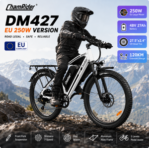 Vélo de montagne <span class=keywords><strong>électrique</strong></span> Chamrider DM427 certifié, roues de 27,5 pouces, batterie 48V 27AH, cadre en alliage d'aluminium 7 vitesses - Product Image 1