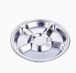 FLEY – Nouveauté : <span class=keywords><strong>Plateau</strong></span> de service rond en acier inoxydable à cinq compartiments épaissis pour cantines scolaires et restauration rapide - Product Image 4