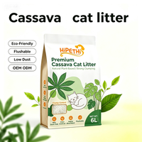 Litière pour chat en manioc, vente en gros d'usine, non parfumée, naturelle, faible dispersion, inoffensive, jetable aux toilettes, emballage en vrac par tonne, OEM