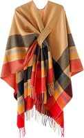 Poncho châle léger beige marron à carreaux avec franges pour femme, à nouer devant, cape en chevrons, doux imitation cachemire réversible, collection automne