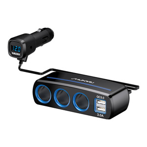 Cargador rápido para coche, adaptador de carga rápida 3 en 1 QC, compatible con teléfonos móviles y encendedores de cigarrillos para coche. - Product Image 1