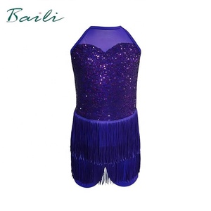 Vestido de Baile Latino BC032005 Baili Morado con Espalda de Malla y Flecos de Lentejuelas para Niñas, Traje de Competición para Salsa, <span class=keywords><strong>Tango</strong></span> y Jazz - Product Image 1
