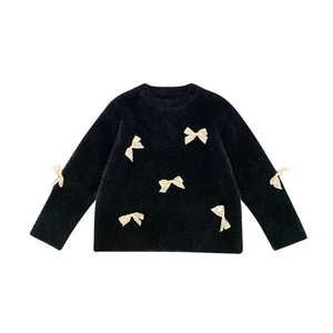 Stile coreano personalizzato bambini di spessore <span class=keywords><strong>abbigliamento</strong></span> <span class=keywords><strong>invernale</strong></span> dolce ragazze caldo maglione lavorato a maglia con bellissimo fiocco - Product Image 2