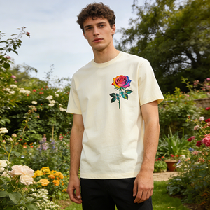 เสื้อยืดลำลองสำหรับใส่ในบ้านหรือทำสวน ผ้าโพลีเอสเตอร์ 100% หนัก 230 กรัม พิมพ์ลายกุหลาบอเมริกันด้วยเทคนิคซิลค์สกรีน สำหรับผู้ชาย - Product Image 3