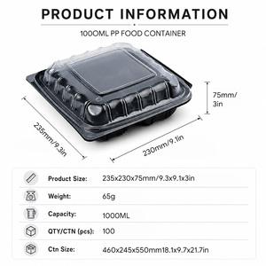 Contenedor de Alimentos Desechable de PP de 9 Pulgadas con 3 Compartimentos y Tapa Transparente, Apto para Microondas, para Preparación de Comidas, Comida para Llevar, Venta al por Mayor - Product Image 2