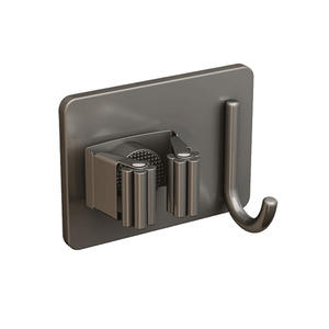 Support mural adhésif gris bronze en acier inoxydable pour balai et serpillière, sans perçage, design minimaliste, pour salle de bain - Product Image 3