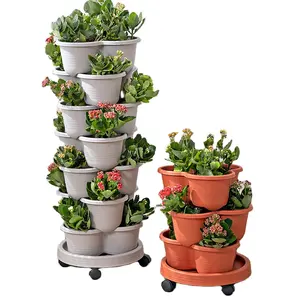 Aardbei Planter Pot Plastic Stapelbare Verticale Bloempotten Universele Wiel Lade Plant Zaailing Houder Voor Kruiden Huis Tuin