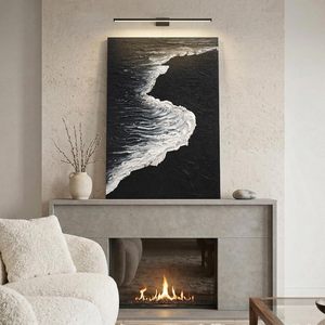 JUHOME - <span class=keywords><strong>Arte</strong></span> de Pared en Lienzo con Diseño de Olas del Océano en Blanco y Negro, 24x36, Vertical, Pintado a Mano, <span class=keywords><strong>Arte</strong></span> Moderno para Sala de Estar, Dormitorio u Oficina - Product Image 3