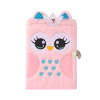 Lindo Animal Owen Face Plush Secret Diary con o sin cerradura y bolígrafo Fuzzy School Notebook Journal para niñas