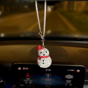 Creative Diamond-Encrusted Christmas Snowman <b>Car</b> Pendant New Metal Rhinestone Christmas Series Rearview <b>Mirror</b> Pendant Packaging - Product Image 3