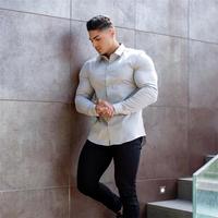 Kaos Olahraga Pria YIYI Berkualitas Tinggi Warna Solid Elastis Tinggi Lengan Panjang Kancing Depan Santai Slim Fit