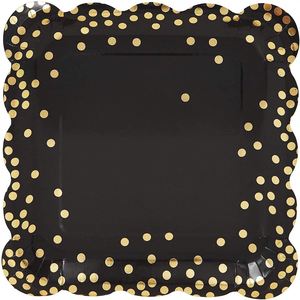 Modern <b>Square</b> Confetti Paper <b>Plate</b> <b>Set</b> with Scalloped Edge Hot Selling Black Tableware for Thanksgiving Ramadan Eid celebrations - Product Image 2