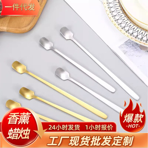 Cuillère à mélanger en acier inoxydable, manche long, tête carrée, pour tasse à café ou thé, or, argent, style moderne et simple - Product Image 5