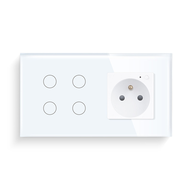 EU standard 86*157mm wall touch 4 gang switch with WiFi E French type socket