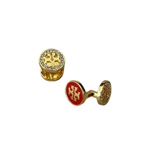 Tony Borch 18k gold plated brass classic double sided enamel and crystal T logo stud earrings