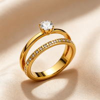 Bague tendance géométrique double rangée en acier inoxydable plaqué or 18 carats pour hommes et femmes