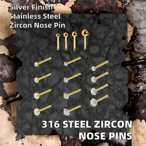 Venta al por mayor de acero inoxidable 304 chapado en oro Zirconia recta poste alfileres de <span class=keywords><strong>nariz</strong></span> <span class=keywords><strong>Piercing</strong></span> para el cuerpo joyería para ocasiones de fiesta y regalo - Product Image 3