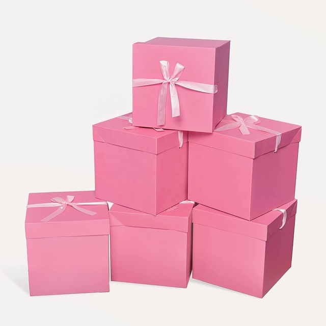 Collapsible Design Environmental Friendly Rigid Box Pink Color Squared Large Christmas Gift Box With Lids