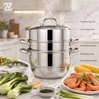 Casserole vapeur Zhenneng à double couche, 2 niveaux, en acier inoxydable 304, pour cuisinière à gaz, cuisinière à induction, cuisson à la vapeur et à l'eau pour légumes, riz, poisson