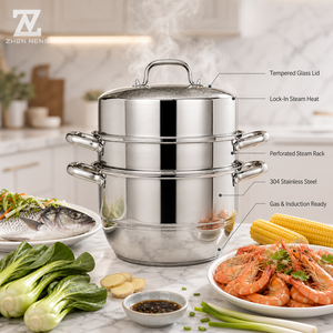 Olla Vaporera Zhenneng de Doble Capa, 2 Niveles, Acero Inoxidable 304, para Estufa de Gas, Cocina de Inducción, para Cocinar al Vapor y Hervir Verduras, Arroz y Pescado - Product Image 1