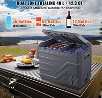 Refrigerador/Congelador Portátil de Doble Zona para Auto de 40L con Enfriamiento por Compresor para Uso en Vehículos al Aire Libre 12V/24V DC 110V/220V AC