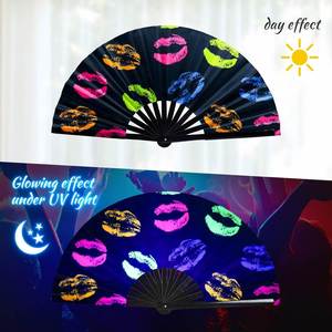Éventail pliant de danse de scène, réactif aux UV et à la lumière noire, avec baleines en bambou et tissu, 33 cm, pour spectacle de danse chinoise - Product Image 4