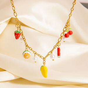 <span class=keywords><strong>France</strong></span> Unique Bijoux Faits À La Main À La Mode En Acier Inoxydable Charme Fruits Déclaration Collier - Product Image 1