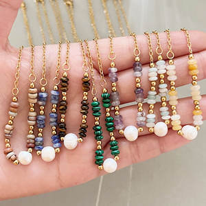 Pulsera <span class=keywords><strong>de</strong></span> Piedras Preciosas Naturales con Perlas y Cadena <span class=keywords><strong>de</strong></span> <span class=keywords><strong>Acero</strong></span> <span class=keywords><strong>Inoxidable</strong></span>, Collar <span class=keywords><strong>de</strong></span> Cadena <span class=keywords><strong>de</strong></span> Bambú con Perlas Chapadas en Oro <span class=keywords><strong>de</strong></span> 18k - Product Image 1