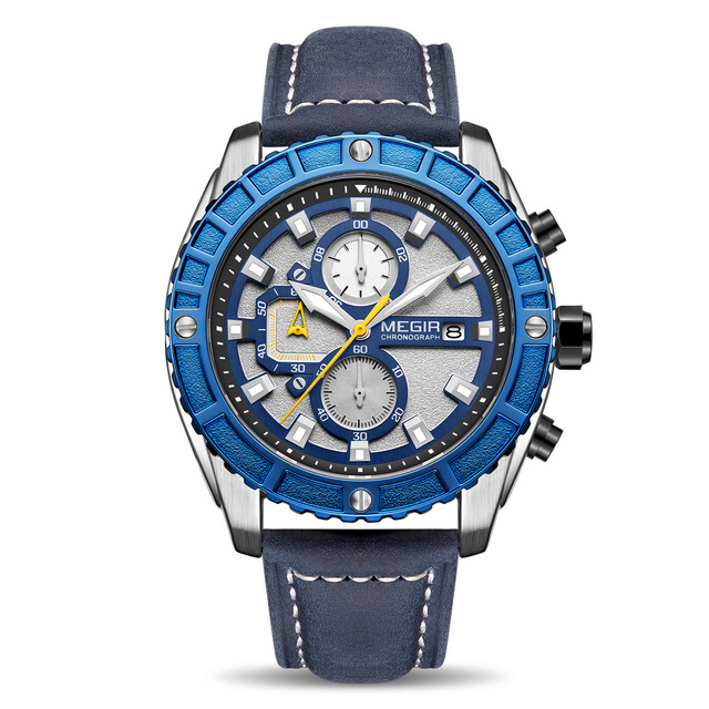 Famous Brand Waterproof Smart Watch Original Megir 2119 Stylish Stereoscopic Dial Genuine Leather Sports Quartz Watches Factory