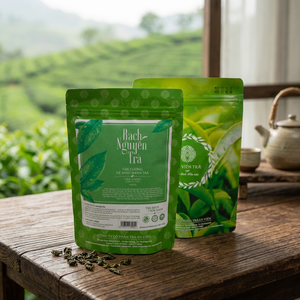 Bolsa de impresión digital de té verde Matcha de comida con cremallera de pie de plástico reciclable de diseño personalizado de proveedor de Vietnam - Product Image 2