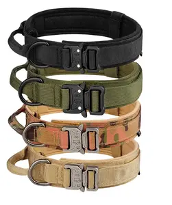 Custom designer pet suppliers Metal Heavy Duty Buckle nylon woven Big dog leash tactical dog collars