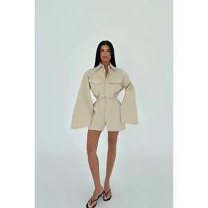 Vestido con Cuello Camisero y Estampado Floral Crema para Mujer, Casual a Formal, Impresión Personalizada, Translúcido, Talla Única, Talla XS - Product Image 3