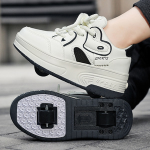 Chaussures de sport pour enfants avec roulettes, blanc rose, tige synthétique, semelle extérieure en caoutchouc, semelle intermédiaire en EVA, doublure en maille, taille 30-37 - Product Image 4