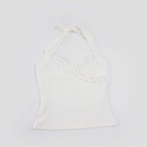 Y2K Women Lace Halter <b>Crop</b> <b>Top</b> Ruffle Edge V Neck Slim Fit Sexy Streetwear Tank <b>Top</b> - Product Image 6