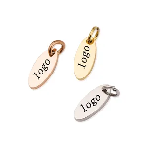 Free Lasering Blank Metal Logo Tag For Custom Jewelry Silver Gold Rose Gold Color Stainless Steel Oval Shape Jewelry Logo Tag