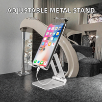 Support de téléphone et tablette pliable et réglable en alliage d'aluminium, support de bureau avec fonction de positionnement à plat pour tous les téléphones mobiles et tablettes