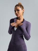 Chaqueta de Yoga a Precio de Fábrica, Elástica en 4 Direcciones, Cuello Alto, Manga Larga, con Orificio para el Pulgar, para Yoga y Running al Aire Libre