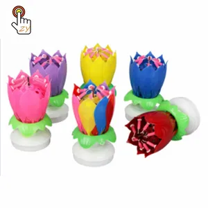 Wholesale Manufactures Birthday Cake Music 14 Candles Lotus Flower Christmas Festival Decorative Music Wedding Party Candles