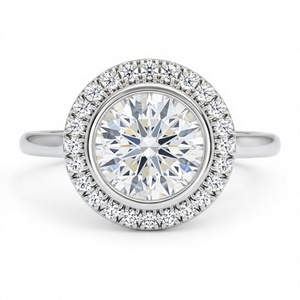 Bague de fiançailles classique en diamant de laboratoire taille brillant rond avec halo de diamants ronds pour femme en or plaqué 18K 14K - Product Image 2