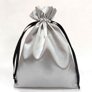 Bolsa de Satén Gris Personalizada con Cordón de Cinta, Bolsas de Seda para Joyería - Product Image 1