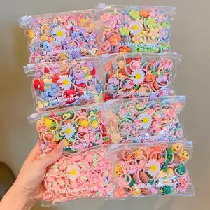 2024 Hot Children Cute Candy Color Small Mini Thumb Hair Ties Set Lovely Rubber Hair Bands Girls Hair Accessories For Kids