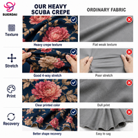 Tissu imprimé en polyester et élasthanne, type scuba crêpe, haute opacité, pour les fabricants de robes de mariée et de robes de mère de la mariée